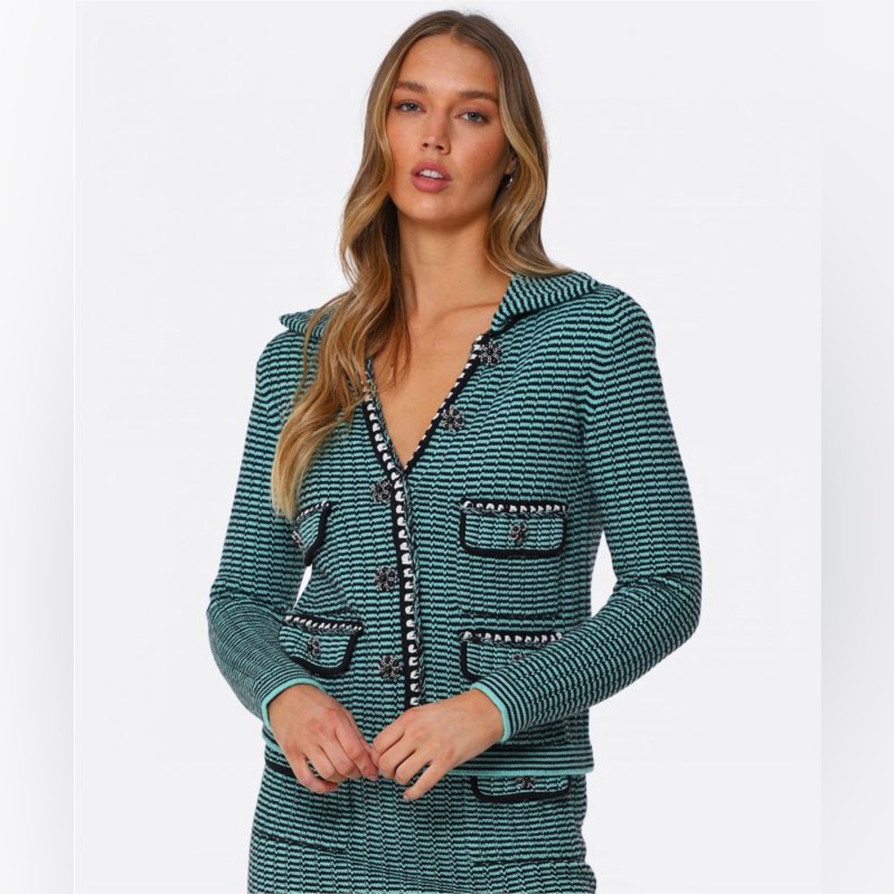 SELF-PORTRAIT Stripe Collar Cardigan Sweater